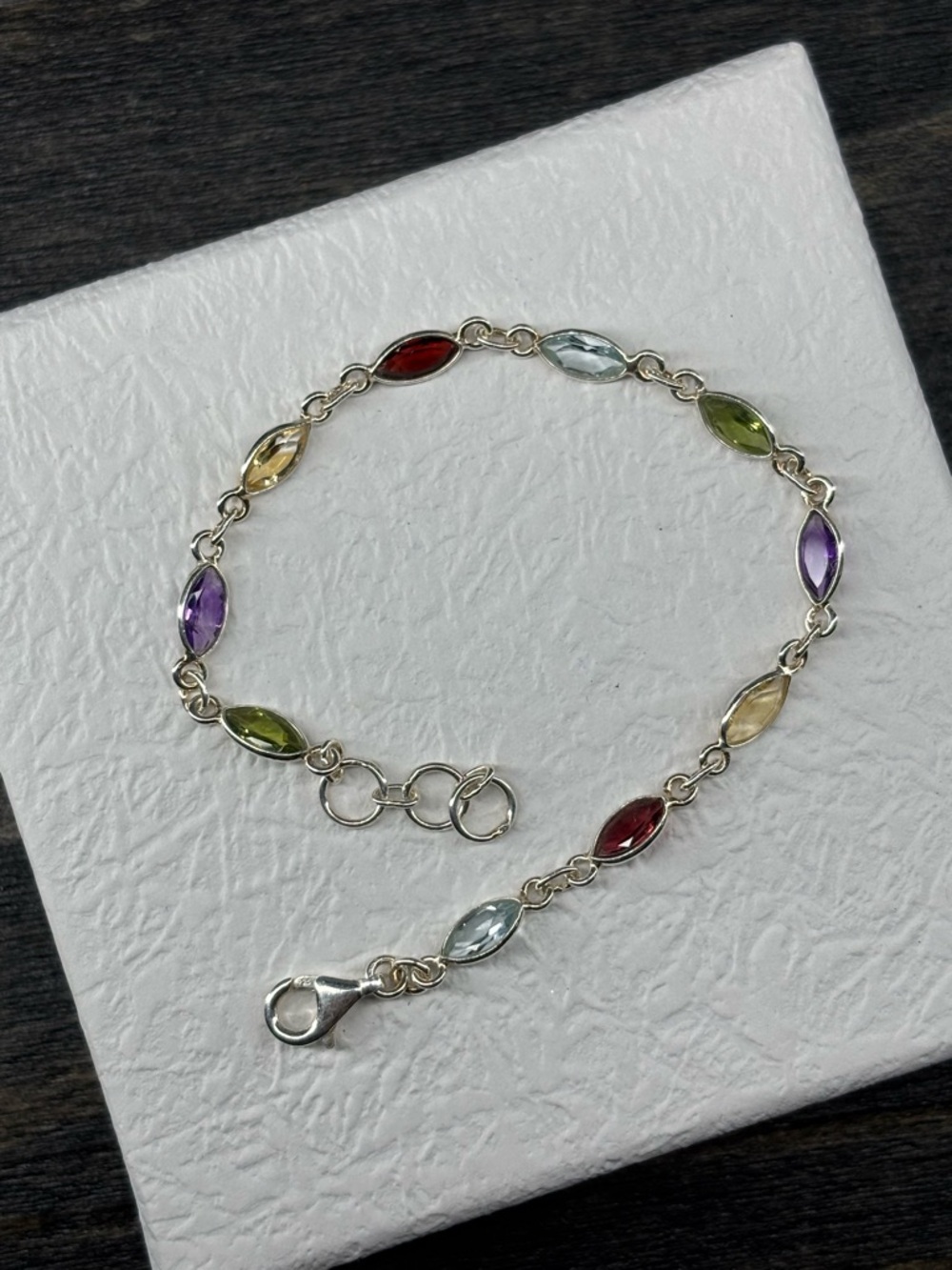 Natural Multi Gemstone Bracelet 925 Sterling Silver- Amethyst, Citrine, Topaz